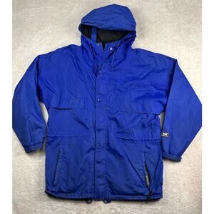 Helly Hansen Men's 100% Nylon PVC Zip/Snap Hooded Rain Jacket Blue • Medium